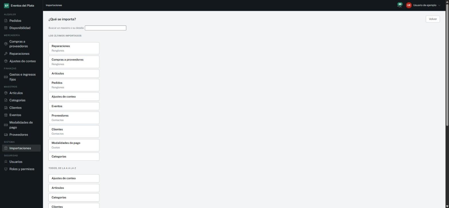 Ejemplo de la pantalla donde se elige qué se importa